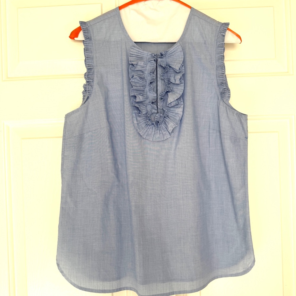 J.CREW FS Sleeveless Blue Ruffle Blouse SIZE 8